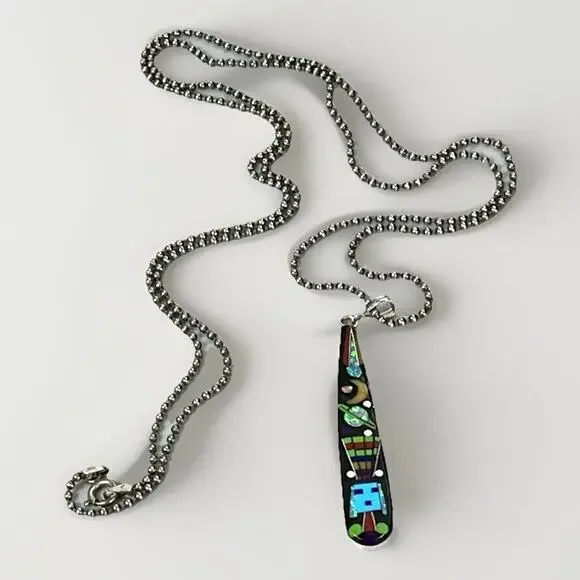 ZUNI Galaxy Rainbow Kachina Micro Inlay Pendant 925 Sterling Silver Necklace - Picture 3 of 16